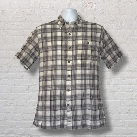 Eddie Bauer Classic Fit Plaid Button-Up Shirt Men’s M - Gray White Short Sleeve - Picture 1 of 12